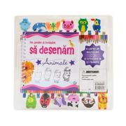 Ne jucam si invatam sa desenam animale - o carte de activitati (12 creioane si 12 radiere)